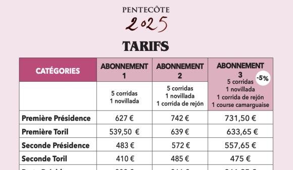 Les tarifs des abonnements de la Feria de Pentecôte